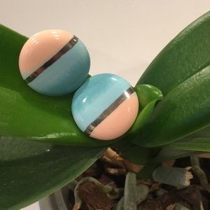 Vintage 1980's pastel teal pink stud earrings
